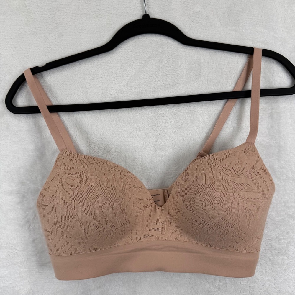 Soma Enbliss Wireless Bra 32C Nude Lace Overlay Tan Adjustable Straps 7335